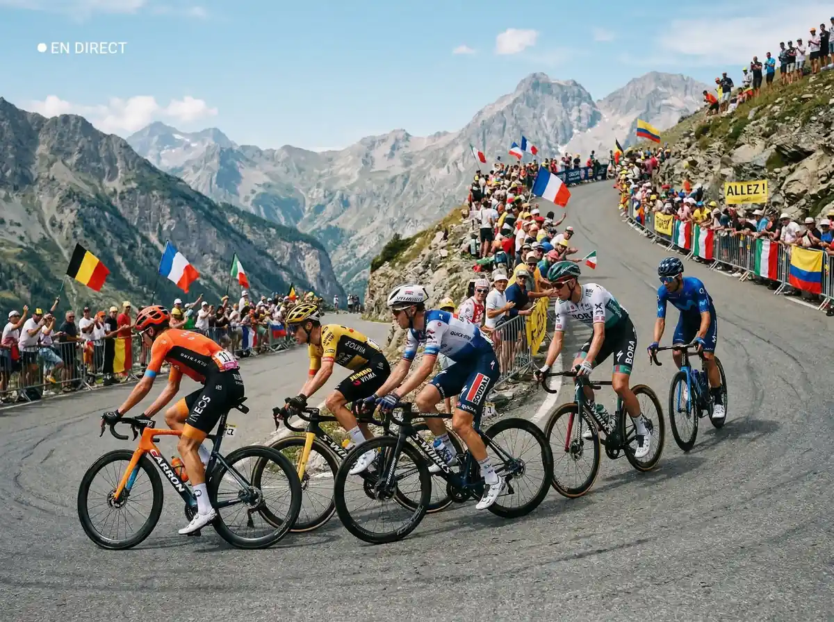 Ciclistas en plena carrera por una carretera de montaña durante una etapa en directo