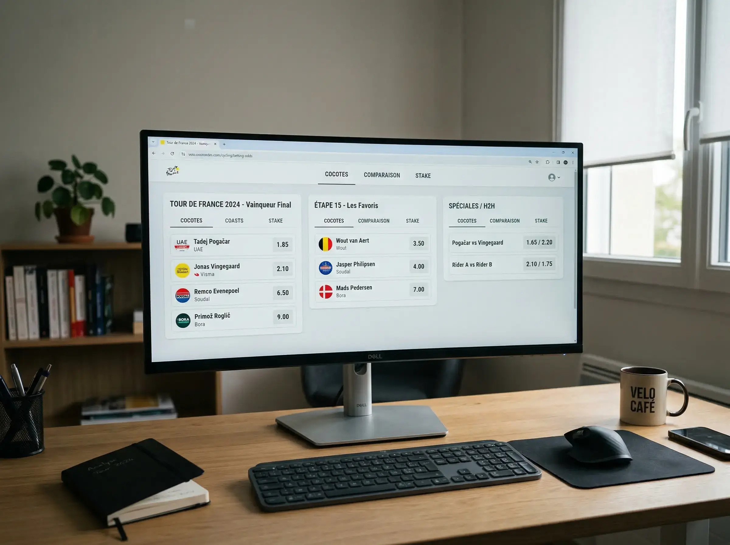 Pantalla de ordenador con varias pestañas abiertas comparando cuotas de ciclismo en diferentes operadores